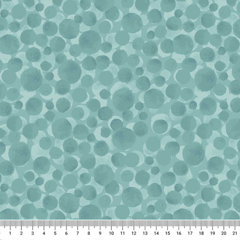 Blender quilting fabric by Lewis & Irene - Bumbleberries in sea blue with a cm ruler