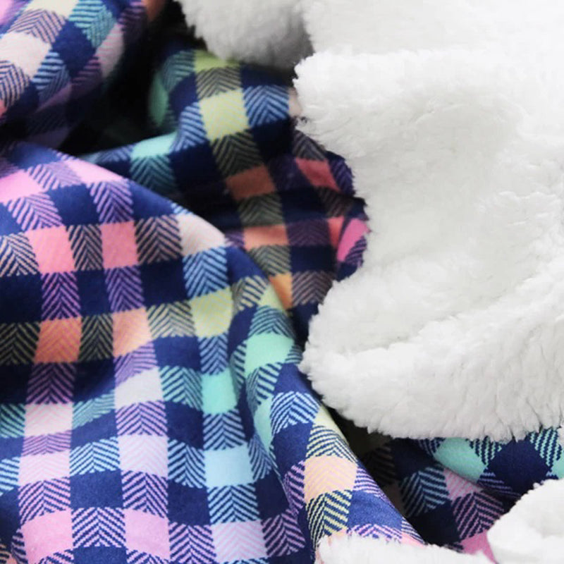 Bubs sherpa fleece printed with a colourful check