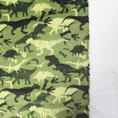 Bubs sherpa fleece printed with khaki dinosaurs front and back