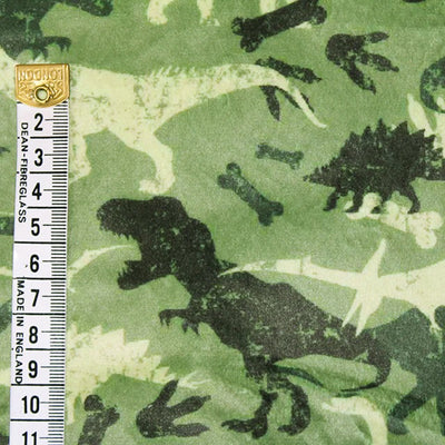 Bubs sherpa fleece printed with khaki dinosaurs with a cm ruler