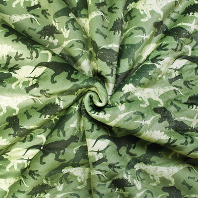 Bubs sherpa fleece printed with khaki dinosaurs in a swirl