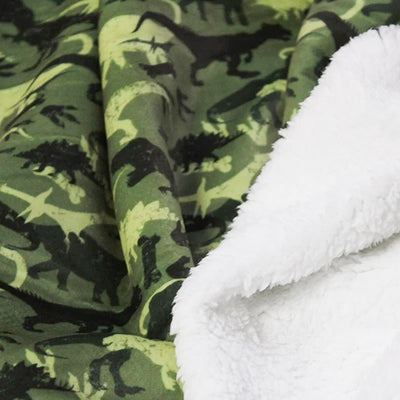 Bubs sherpa fleece printed with khaki dinosaurs