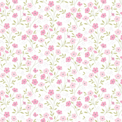 Blossoms printed on a white cotton quilting fabric by Lewis & Irene