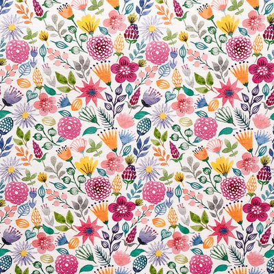 Tropical pink flowers printed on a panama craft fabric