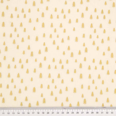 Gold trees with a metallic effect are printed on a quality, ivory, 100% cotton fabric with a cm ruler