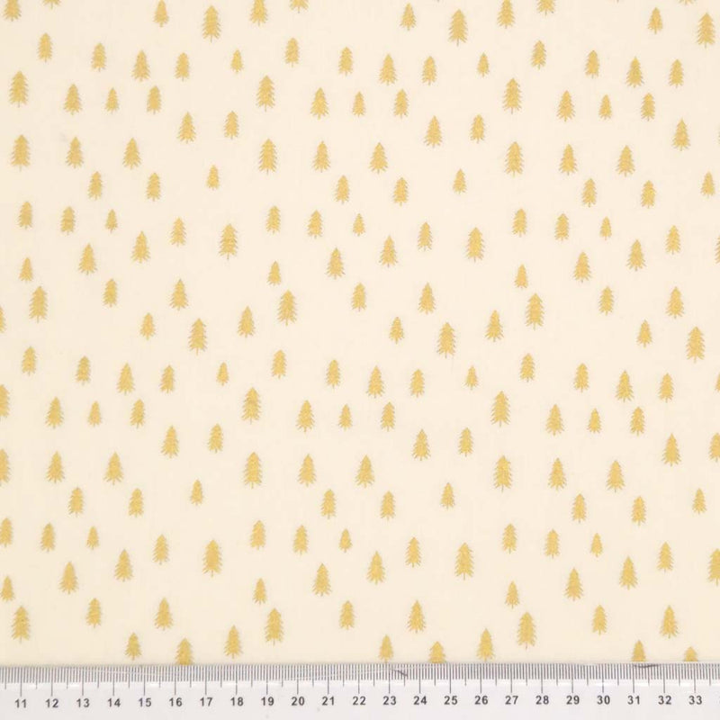 Gold trees with a metallic effect are printed on a quality, ivory, 100% cotton fabric with a cm ruler