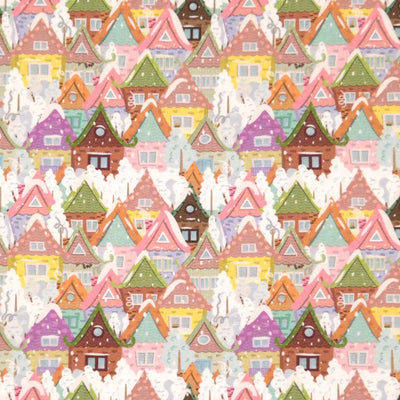 Festive cottages printed on a cotton jersey fabric