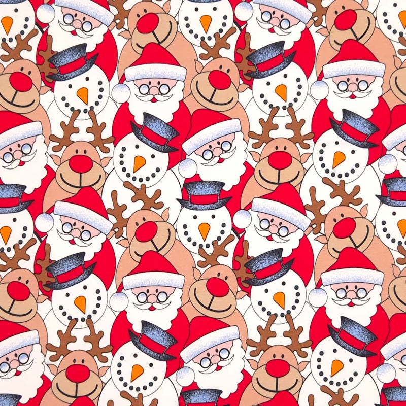 Santa, snowmen and reindeer printed on a christmas french terry fabric