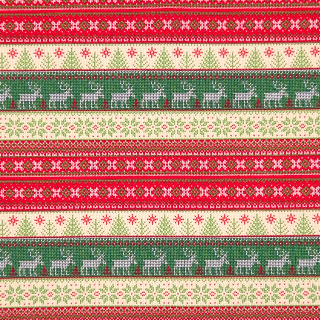 A striped scandinavian style christmas cotton jersey fabric