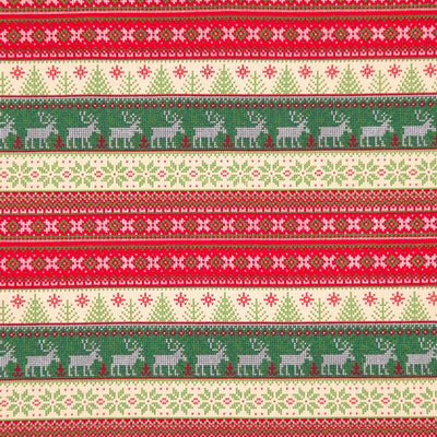 A striped scandinavian style christmas cotton jersey fabric