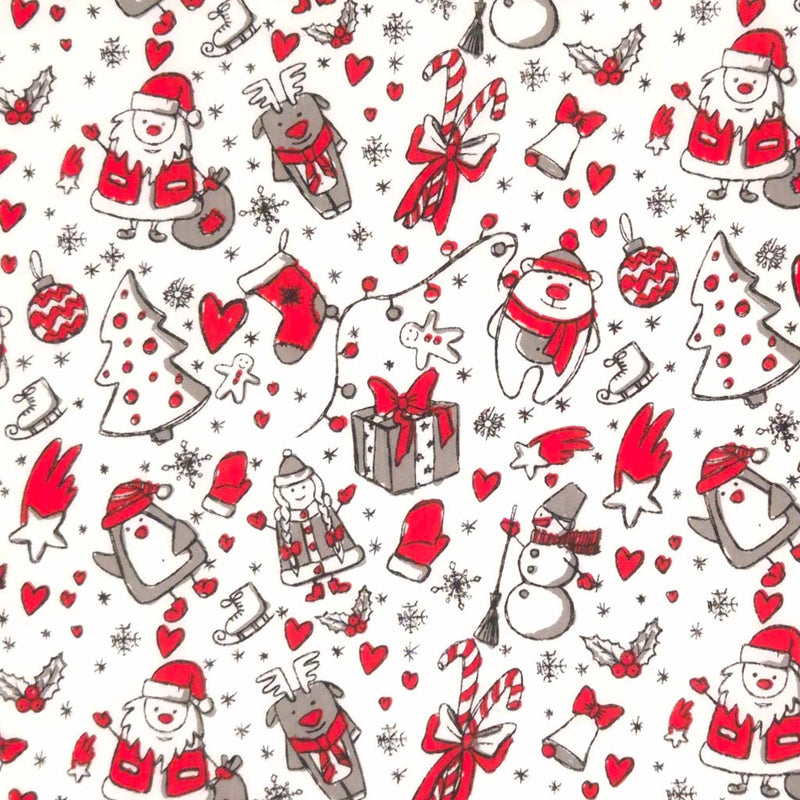 Festive friends printed on a white polycotton christmas fabric