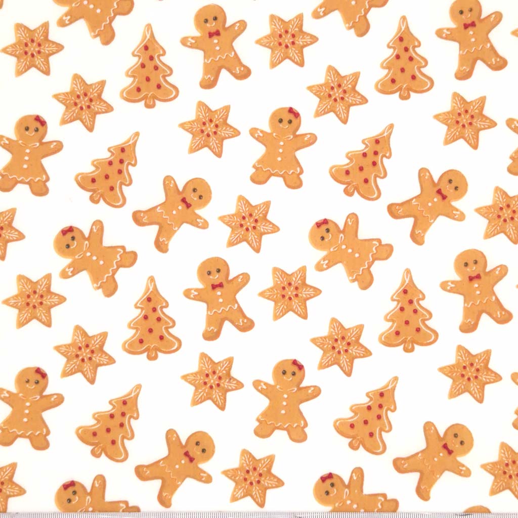 Gingerbread Biscuits on White - Polycotton – Fabric Love