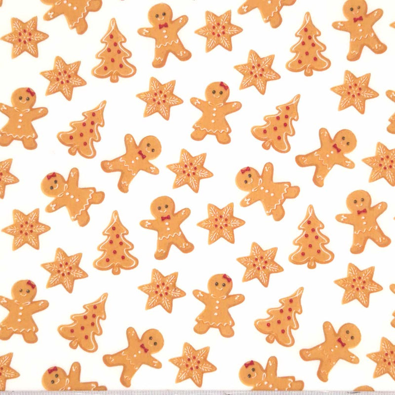 Gingerbread biscuits printed on a white polycotton fabric