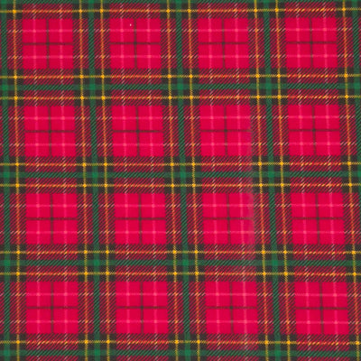 A red tartan design printed on a polycotton fabric