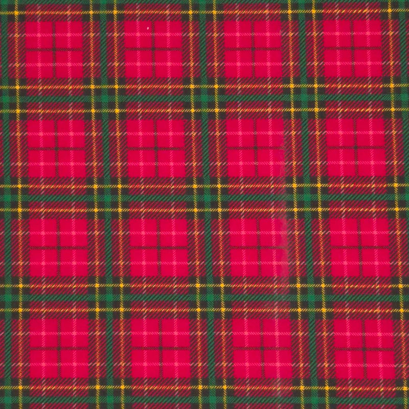 A red tartan design printed on a polycotton fabric