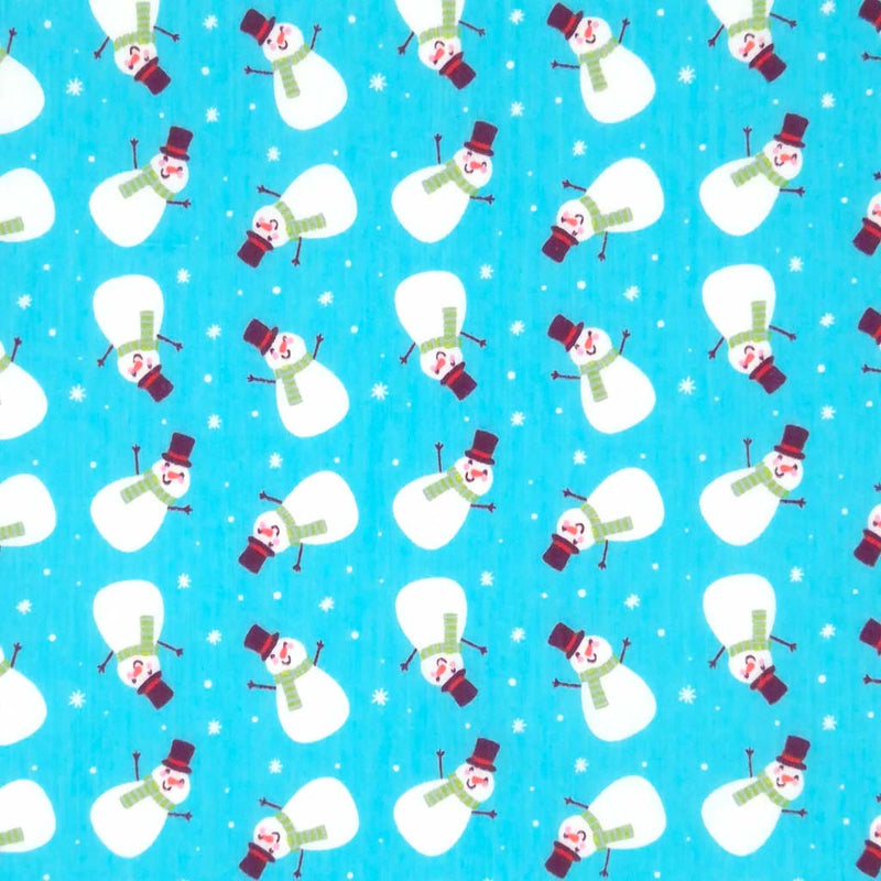 Snowmen printed on a blue polycotton fabric