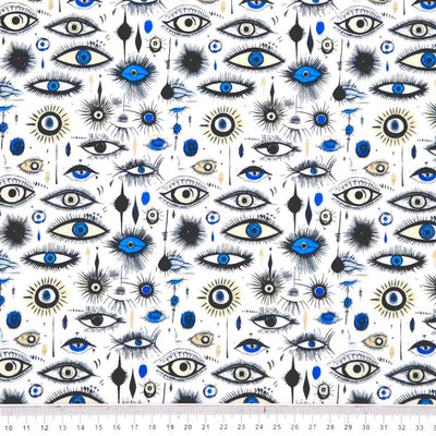 Eyes on White - Polycotton Fabric