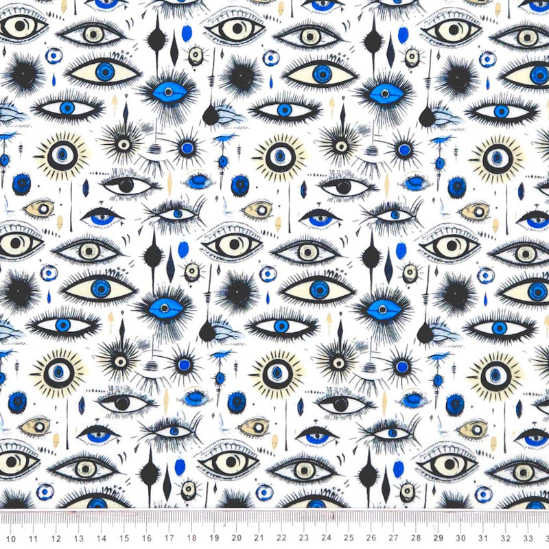 Eyes on White - Polycotton Fabric