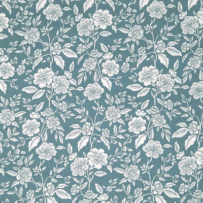 Roses, printed on a rich blue 100% cotton fabric