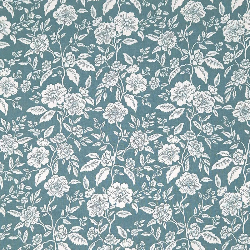Roses, printed on a rich blue 100% cotton fabric