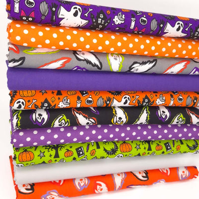 A halloween fat quarter bundle of 10 spooky fabric prints