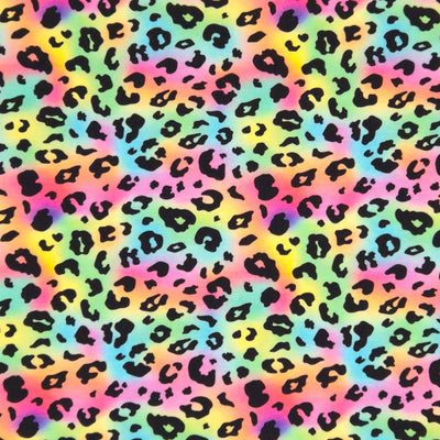 Rainbow leopard printed cotton jersey fabric flat