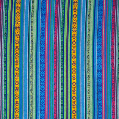 A mexico stripe design in cobolt blue printed on a woven fabric