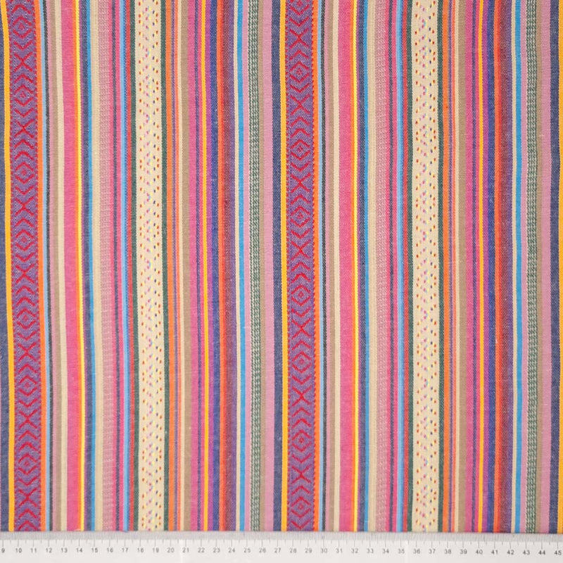 Mexico stripe in red printed on a polyester woven fabric with a cm ruler