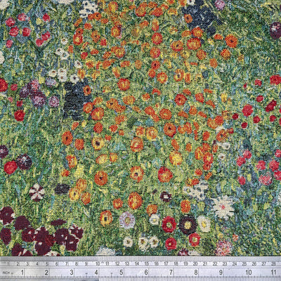 Klimt Flower Garden printed on a cotton rich tapestry fabric with a cm ruler