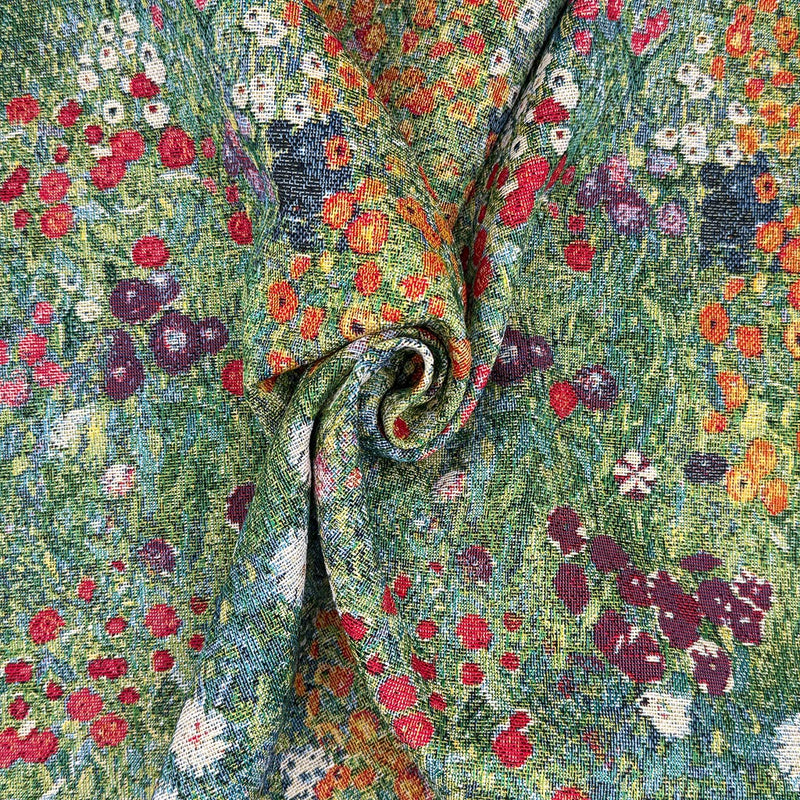 Klimt Flower Garden printed on a cotton rich tapestry fabric in a swirl