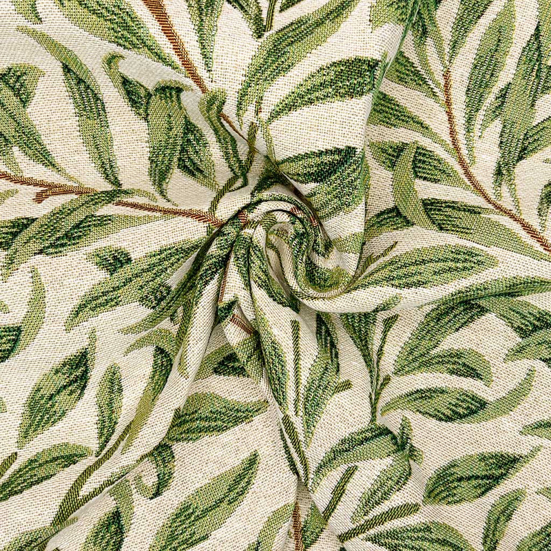 Sage willow bough printed on a tapestry upholstery fabric in a swirl