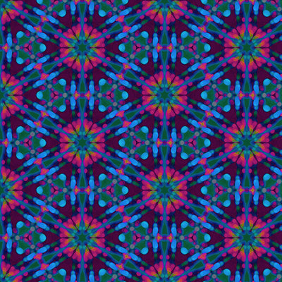 A geometric pattern with pinks and blues, printed on a cotton quilting fabric