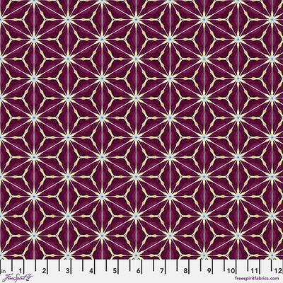 Amaryllis in claret from Kaleidoscope quilting fabric with a cm ruler