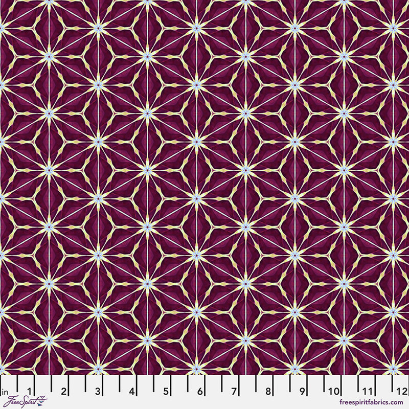 Amaryllis in claret from Kaleidoscope quilting fabric with a cm ruler