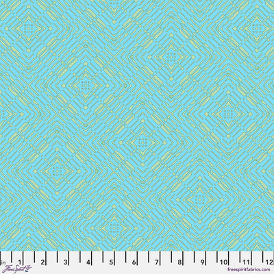 Geometric pattern quilting cotton with blue and green colours