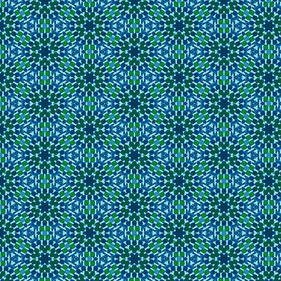 Patterned fabric with blue and green geometric design