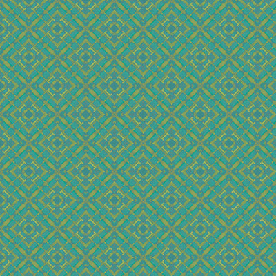 A geometric pattern of diamonds in an olive and turquoise colourway, printed on a cotton quilting fabric