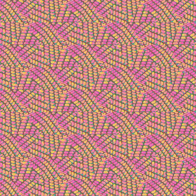 Patterned fabric with pink and yellow wavy lines
