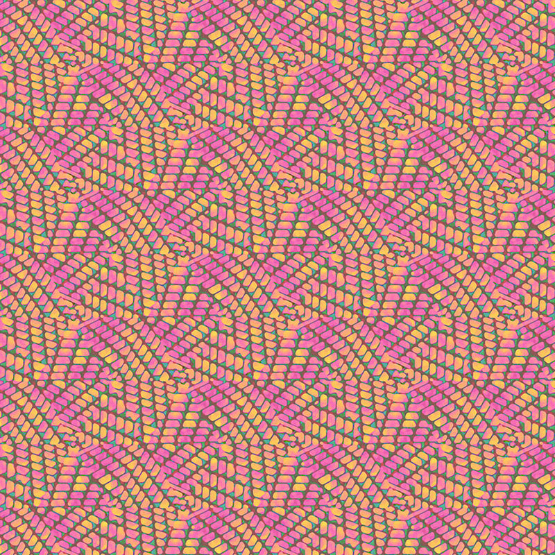 Patterned fabric with pink and yellow wavy lines