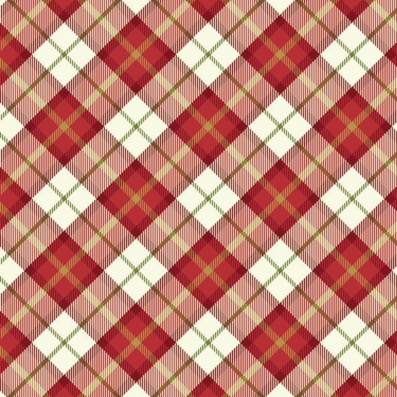 Red and white tartan on a cotton quilting fabric
