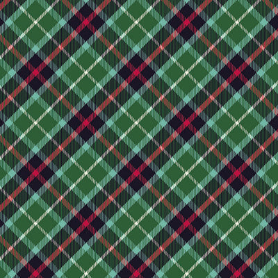Tartan pattern with green, red, and black colours on a cotton quilting fabric