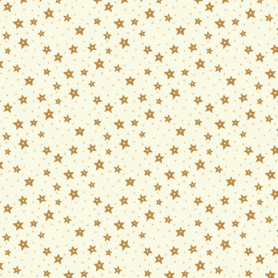 Pattern of small gold stars on a beige cotton quilting fabric