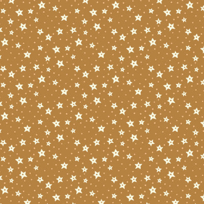 Pattern of white stars on a brown cotton quilting fabric