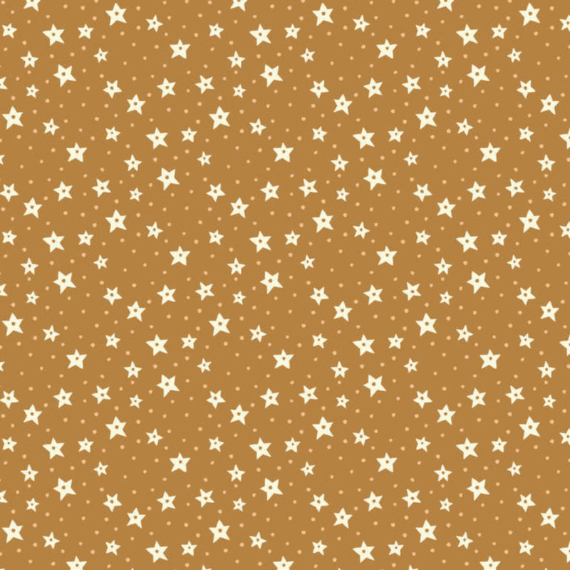 Pattern of white stars on a brown cotton quilting fabric