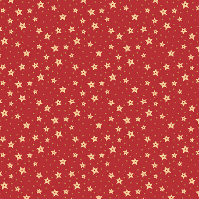 Red cotton quilting fabric with gold star pattern