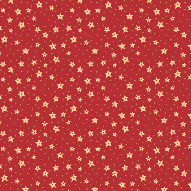 Red cotton quilting fabric with gold star pattern