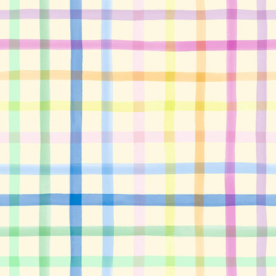 Gingham printed on a pastel lemon cotton quilting fabric by Lewis & Irene