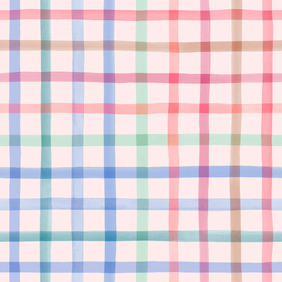 A pastel gingham printed on a cotton quilting fabric by Lewis & Irene