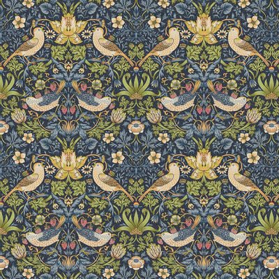 William Morris Strawberry Thief in Navy printed on a cotton fabric