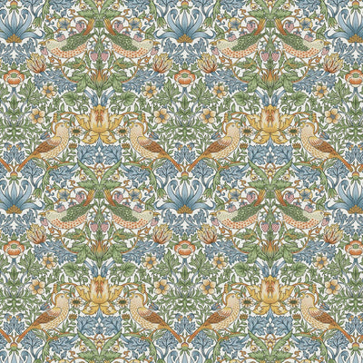 William Morris Strawberry Thief in sky blue printed on a cotton fabric